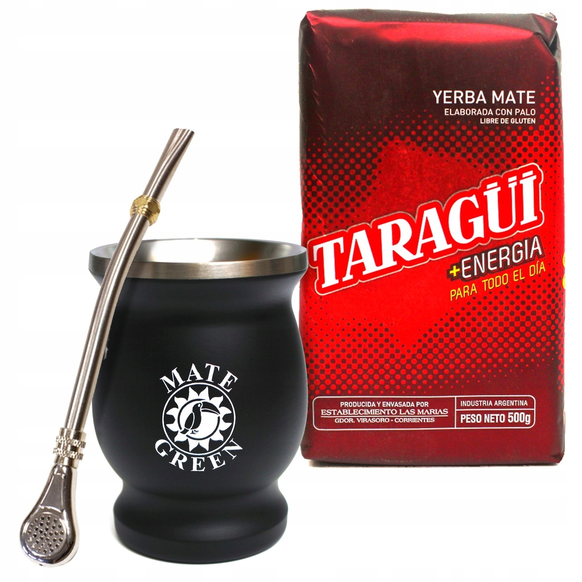 Sada Yerba Mate 500 g Taragui Energia TermoMate Bombilla Premium Santiago