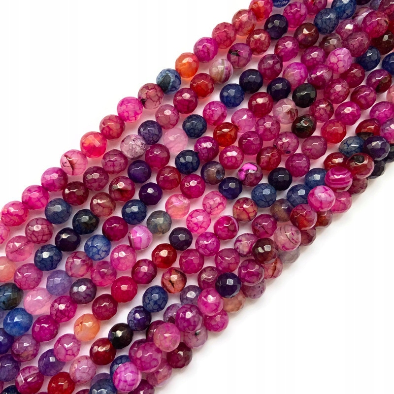 1276-Agat kulka fasetowana 8mm mix fiolet-róż