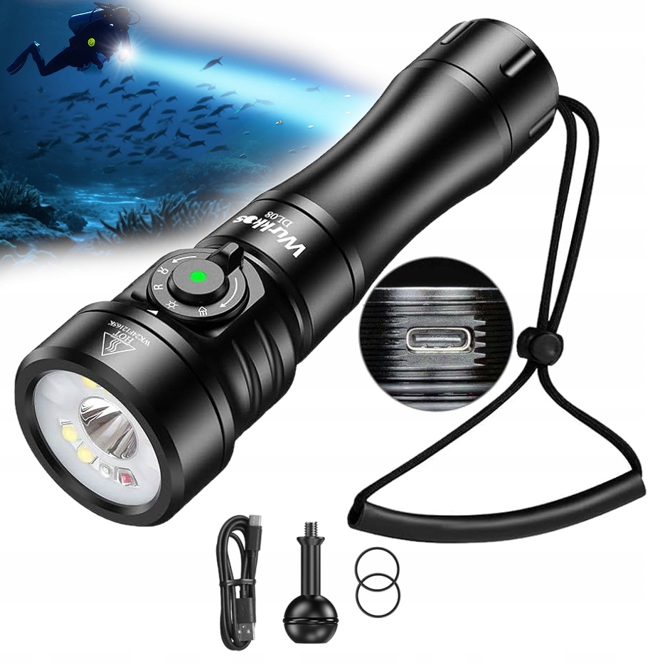 Latarka Led Nurkowa Wurkkos By Sofirn DL08 Podwodna Wodoodporna 4w1 Red Uv