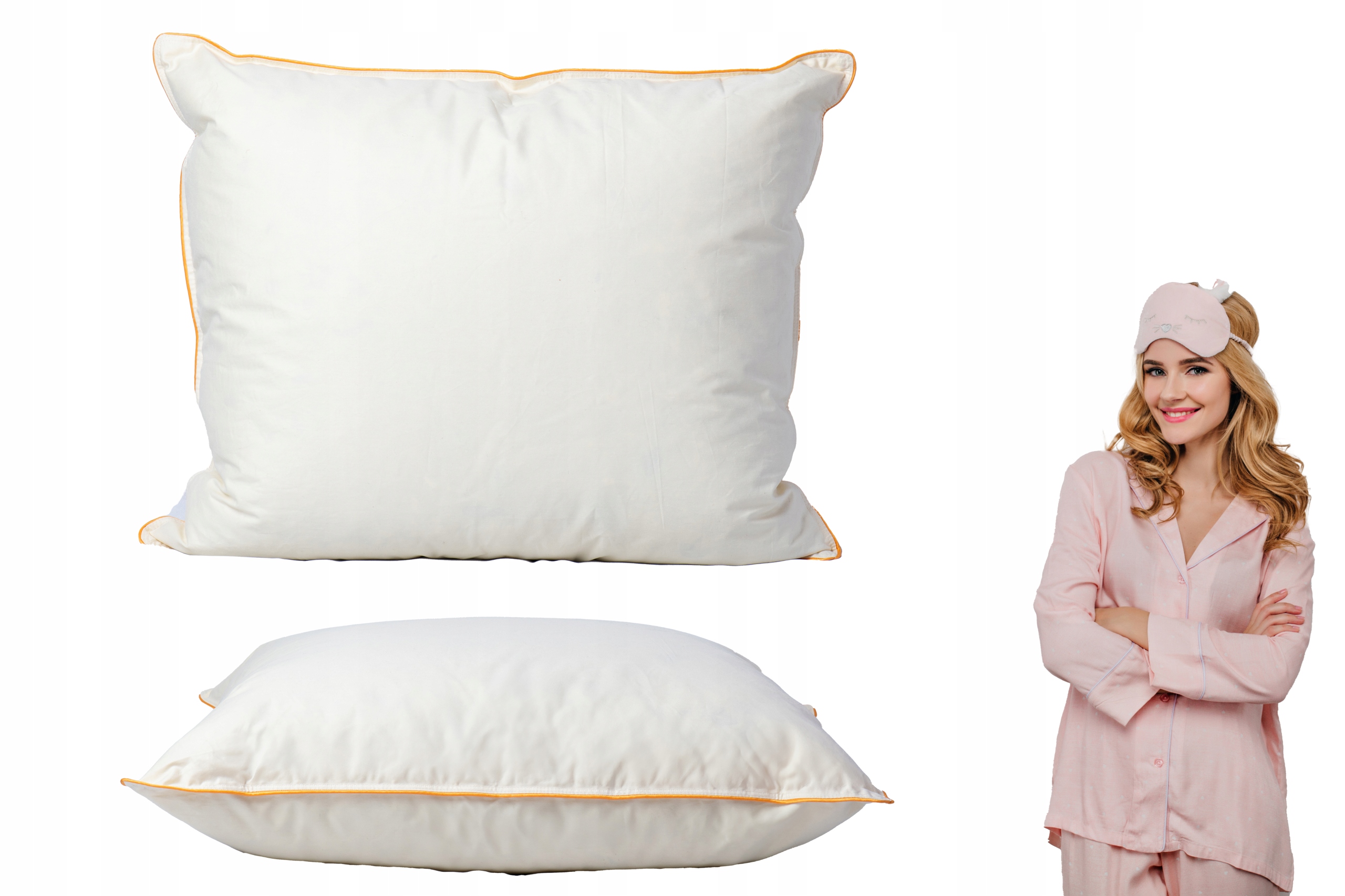 Polštář 50x60 Puchová Ecru-extra Měkká 100% Bavlna-produkt Polský