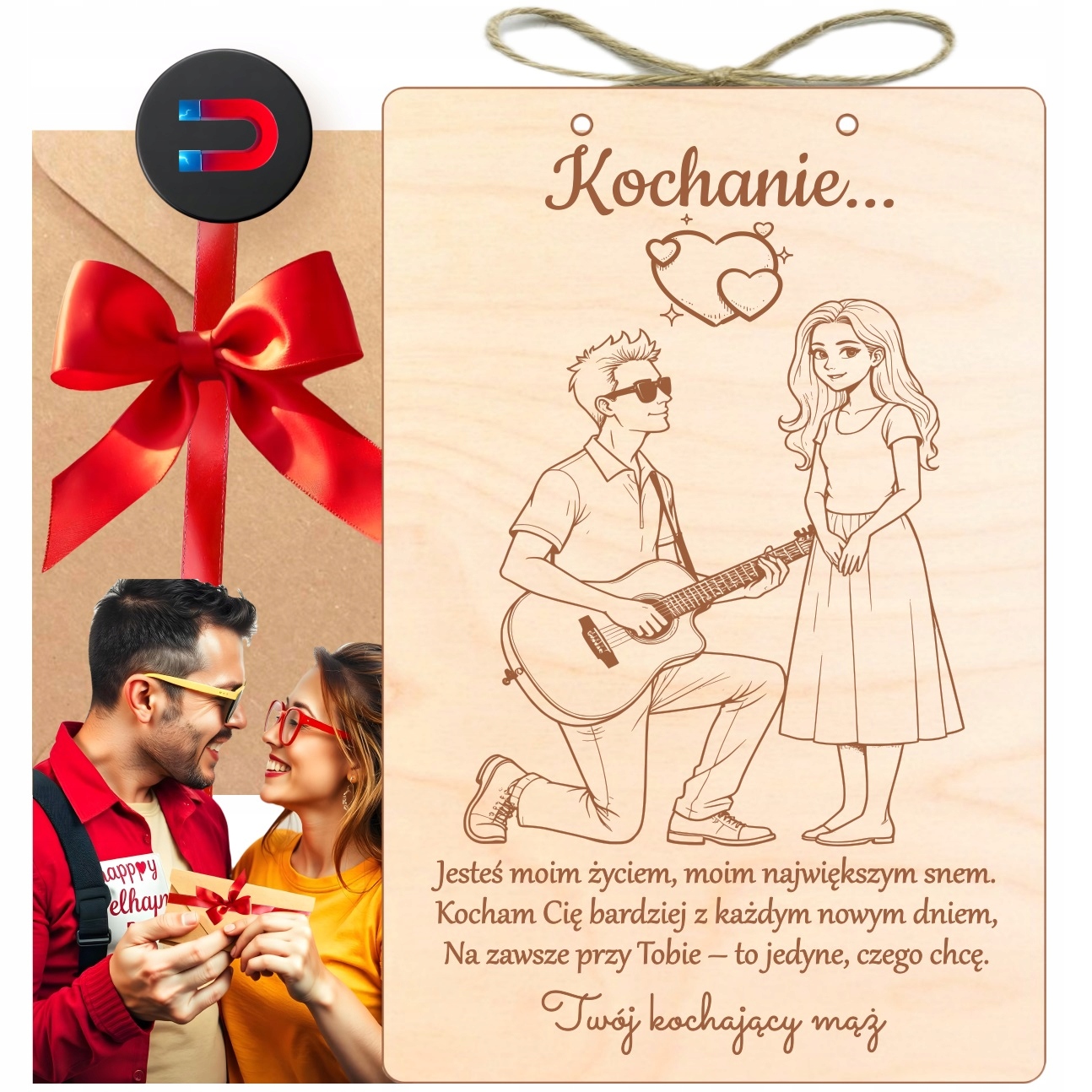 Dárek K Valentýnu Dřevěná Kartička Od Manžela Pro Manželku Přítelkyně Magnet