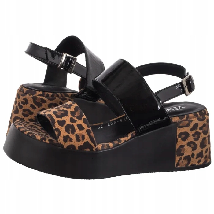 Dámské Letní Boty Sandály na Platformě Venezia Hnědé s Panterkou