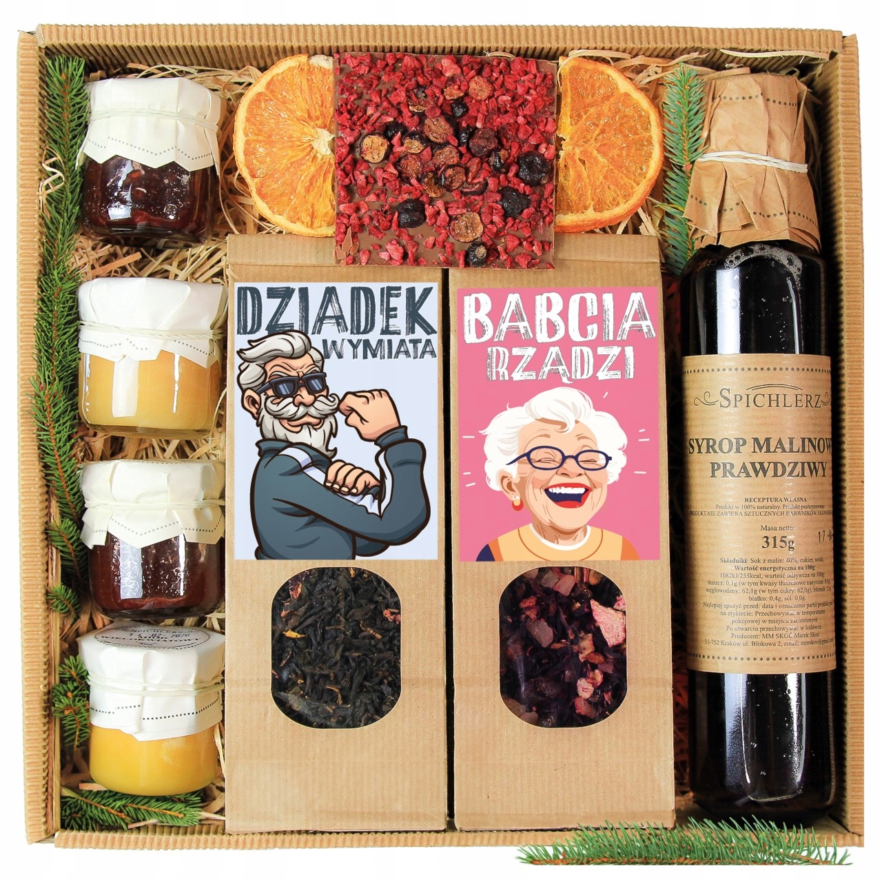 Dla Babci I Dziadka Kosz Prezentowy Zestaw Herbat Naturalny Syrop