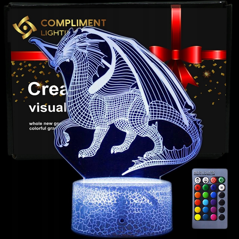 Lampka 3D nocna led + usb na prezent Dragon Smok EAN (GTIN) 5906288051725