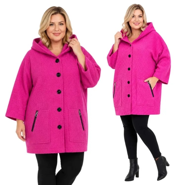 Dámský kabát Bukla s kapucí teplá bunda knoflíky viskóza 58 60 9XL 10XL