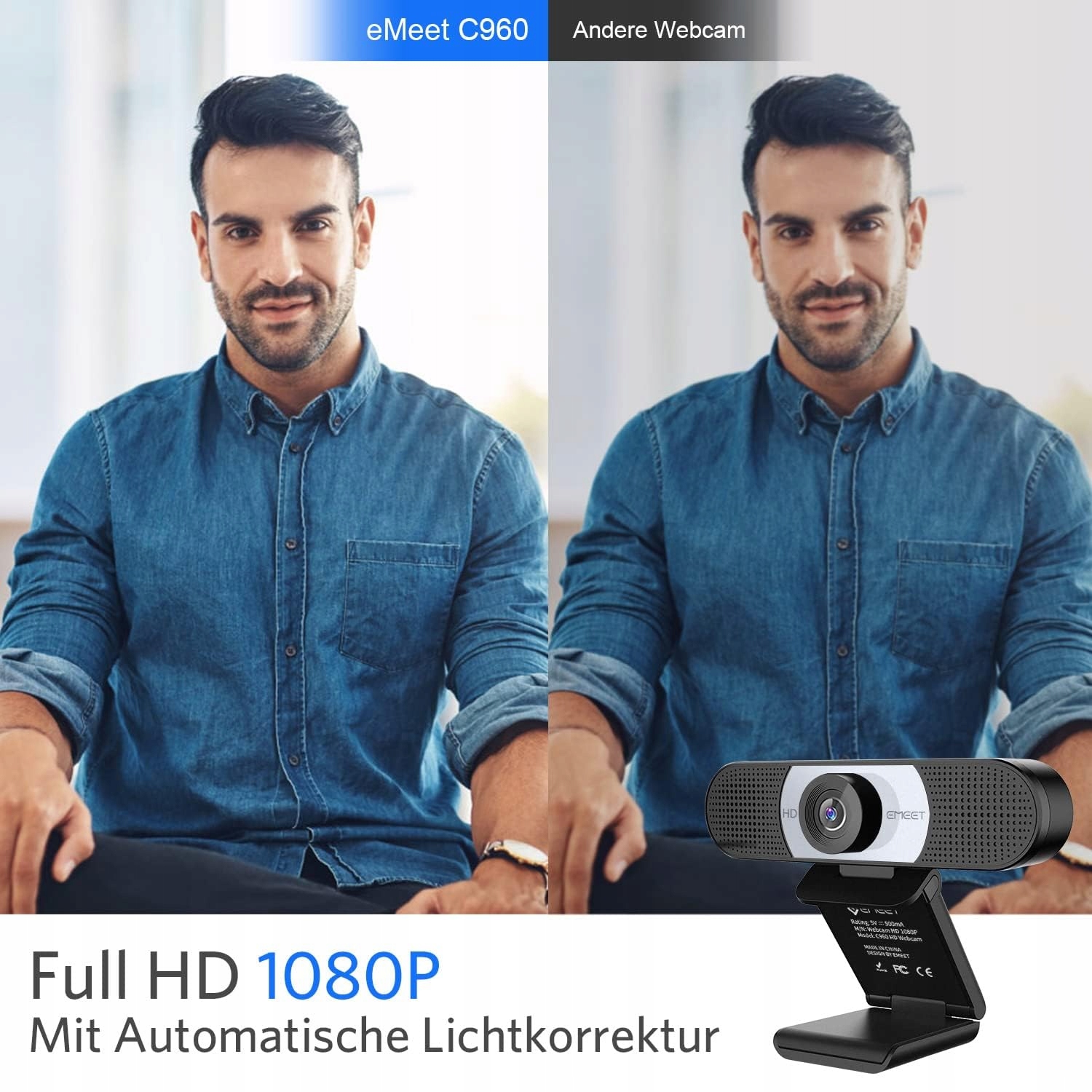 EMEET Kamera Full HD 1080P Z Osłoną Obiektywu i Podwójnym Mikrofonem — miniatura 2