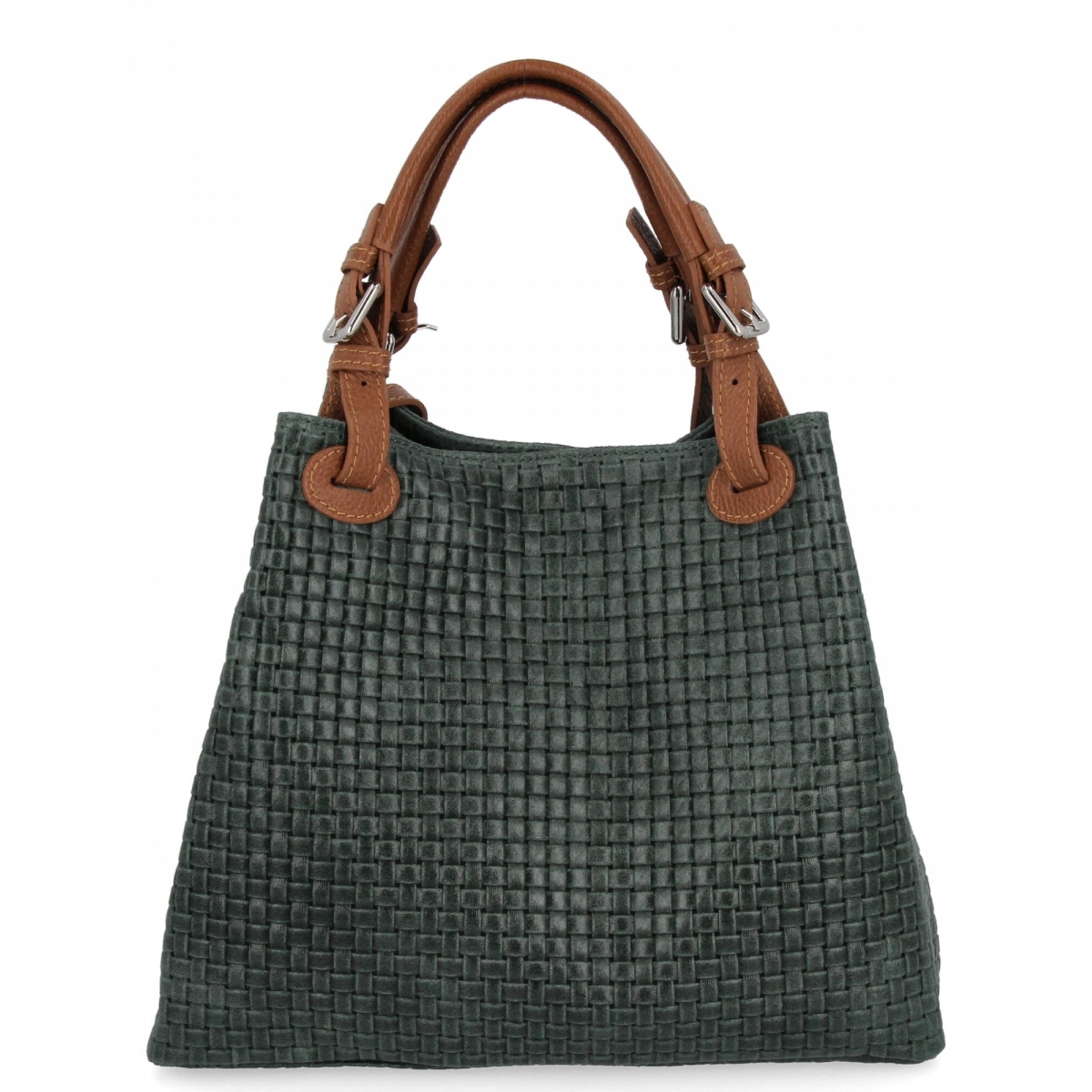 Módní kožená kabelka Shopper Bag 2269-J Lahvově Zelená Barva