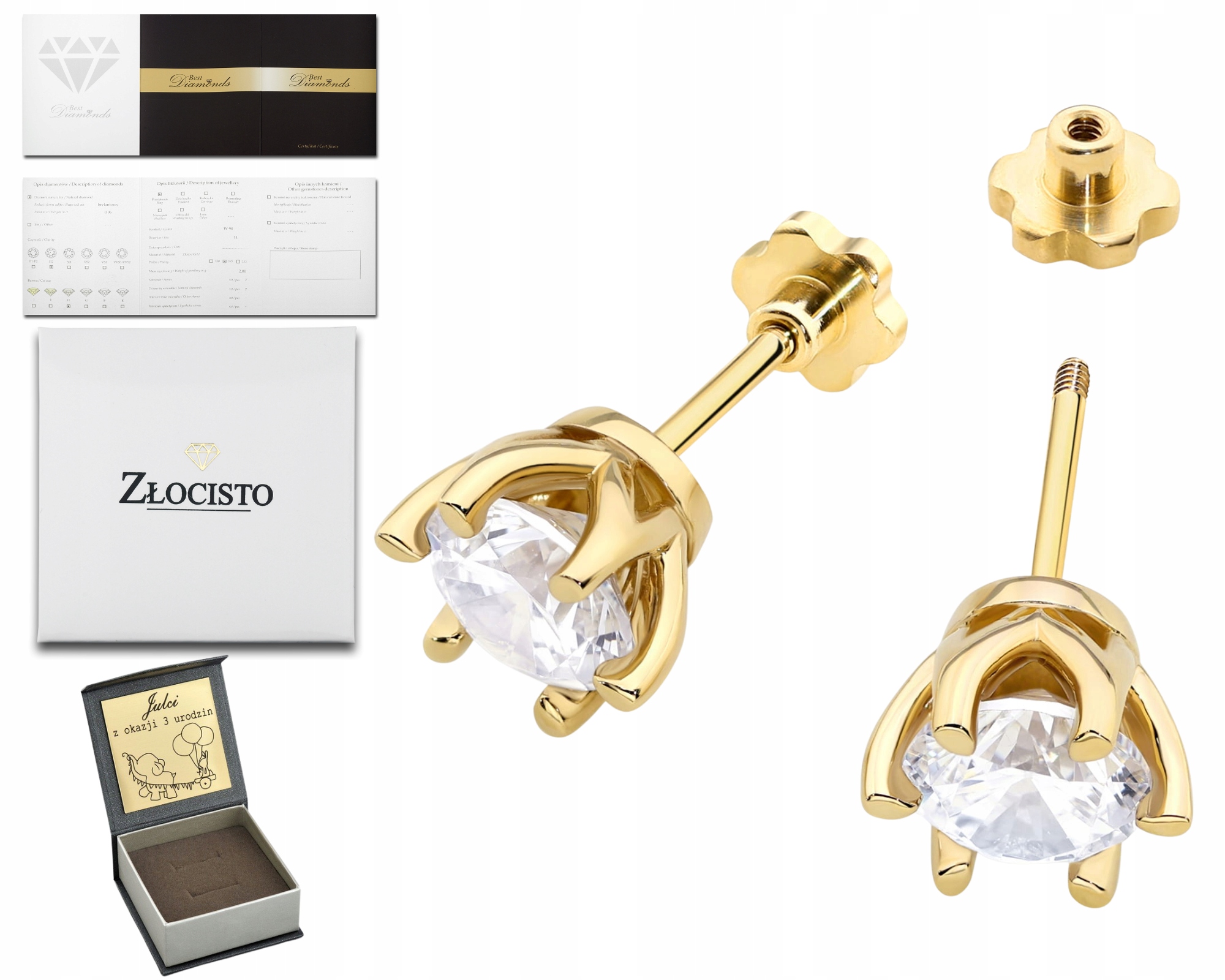 Zlaté Náušnice S Velkými Brilianty 2,00CT Zlato 585 Dárek Šroubovací Tyčinka