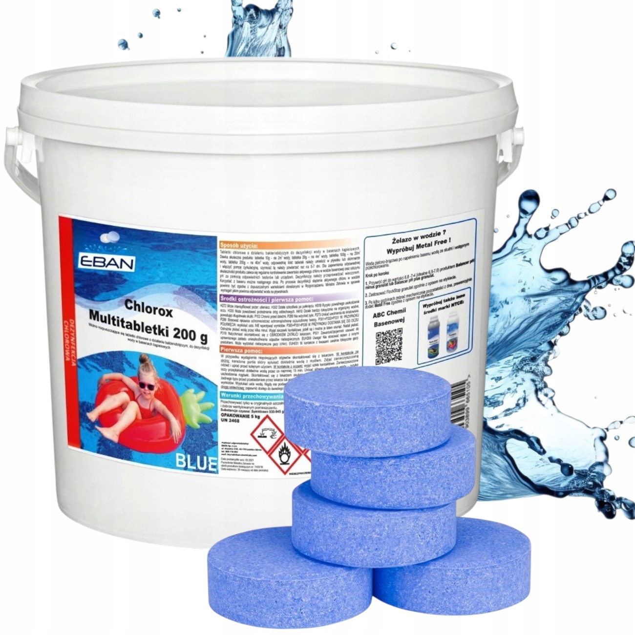 Chlor do Basenu Jacuzzi Tabletki Multifunkcyjne 5kg 200g Niebieskie Duże