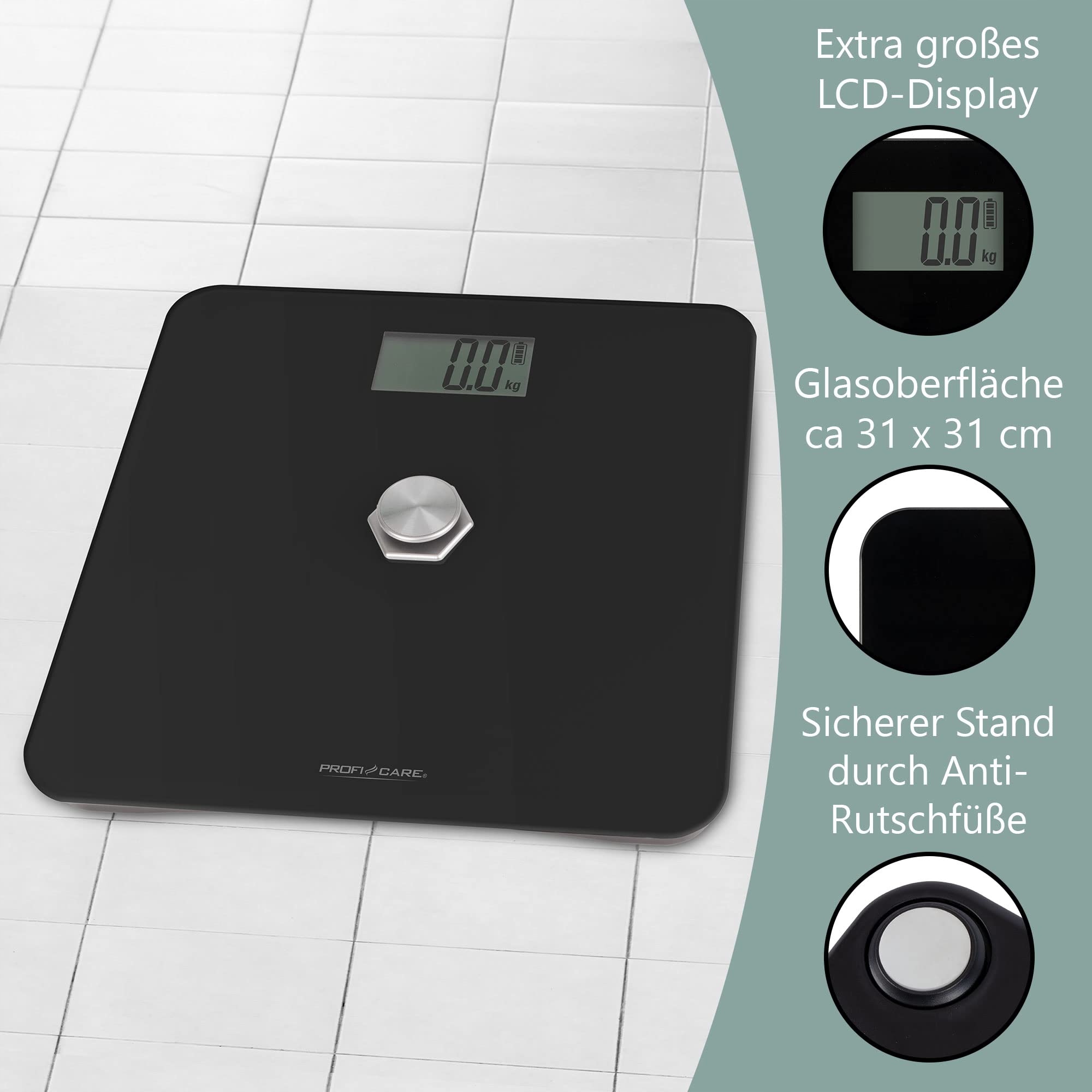 PROFICARE Waga Osobowa Bez Baterii Z Zakresem 5kg-180kg LCD Czarna — miniatura 3