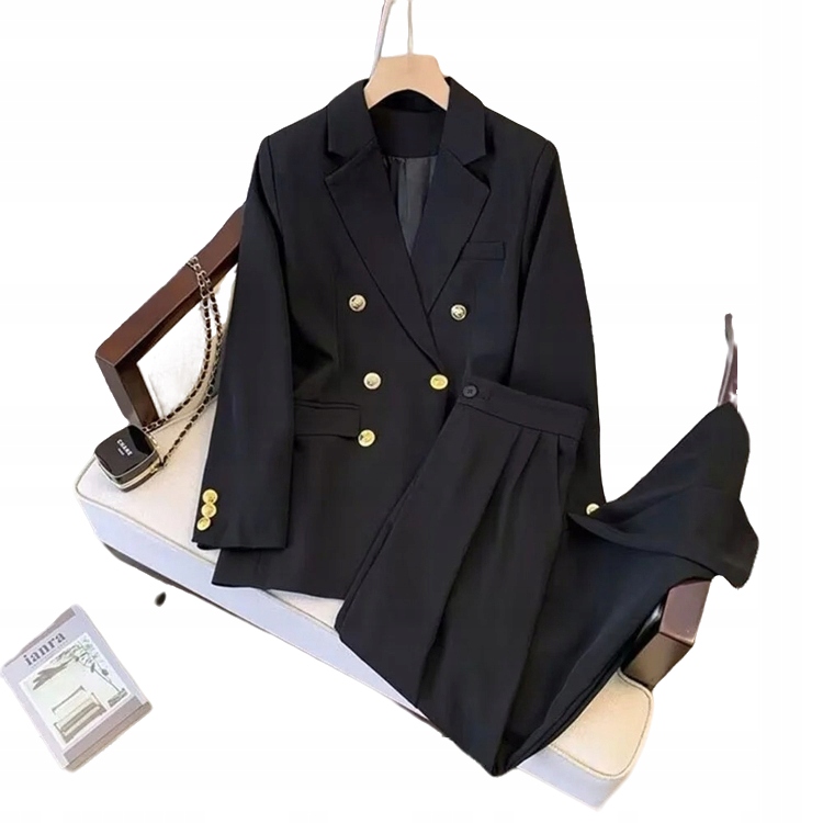 MD dámský černý oblek elegantní obchodní komplet sako kalhoty L/40