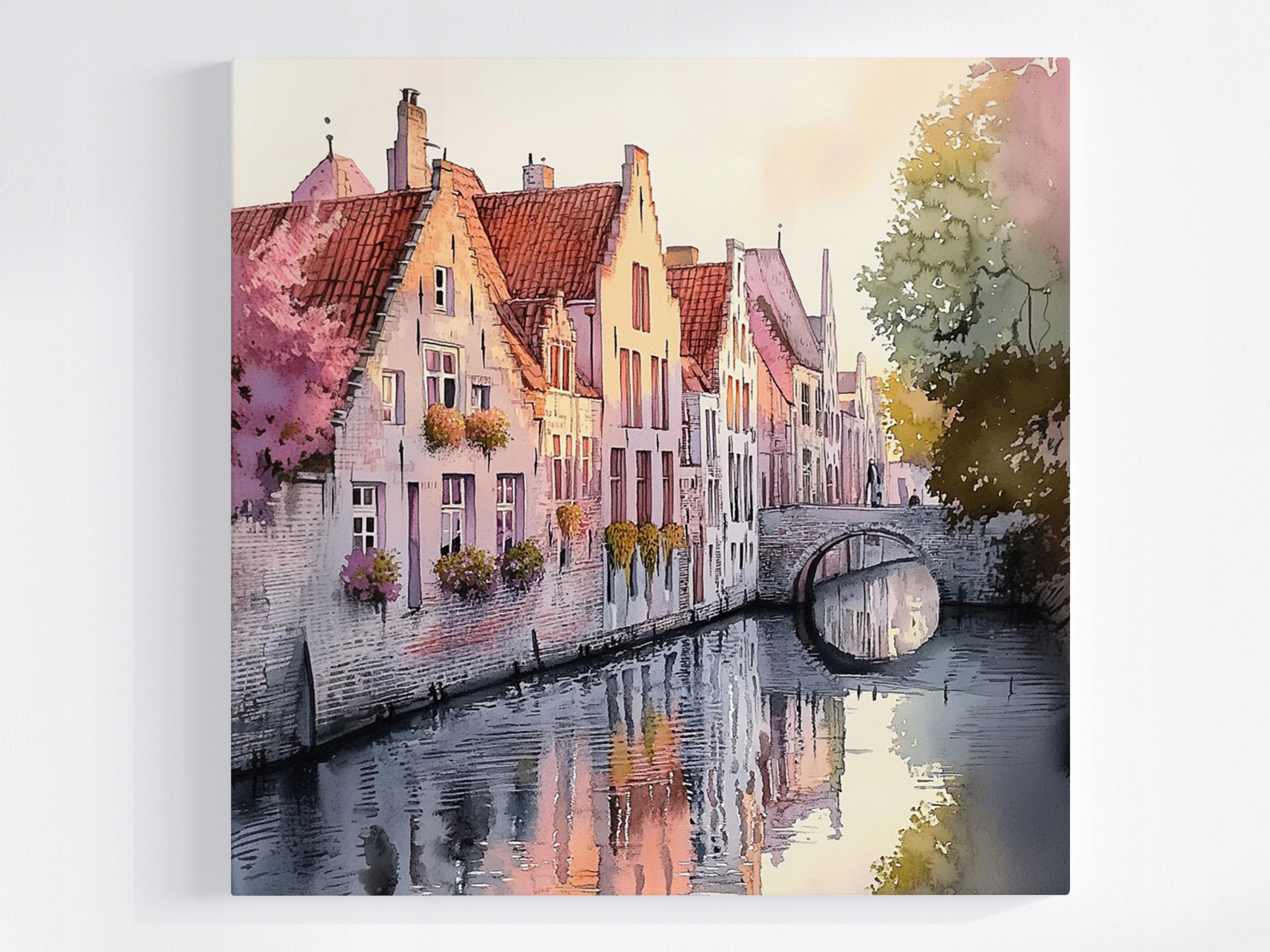 Obraz Na Plátně Canvas Belgie Bruggy Staré Město Kanál Most Úsvit 50x50
