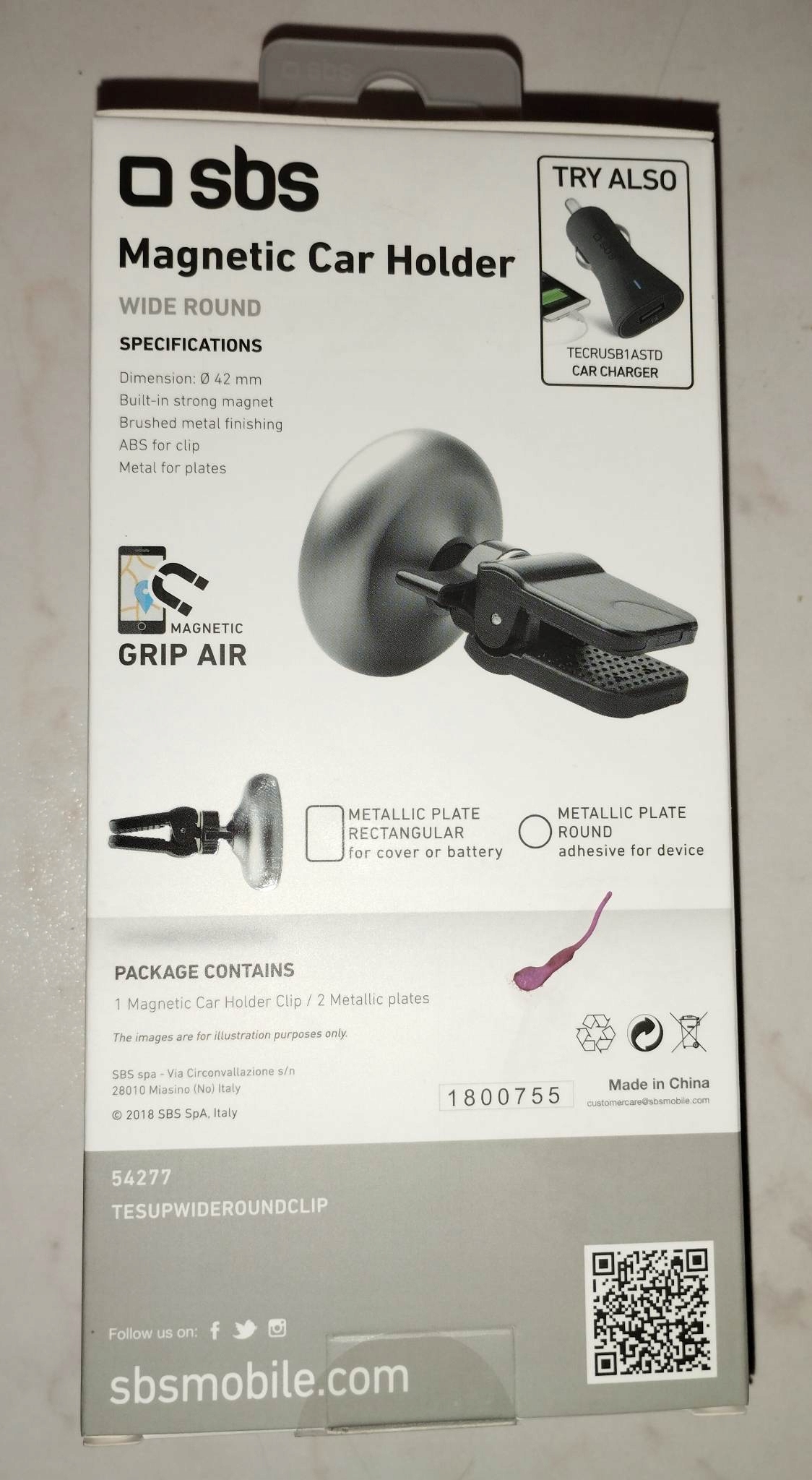 SBS UCHWYT SAMOCHODOWY MAGNETYCZNY Z KLIPSEM Rodzaj do telefonów