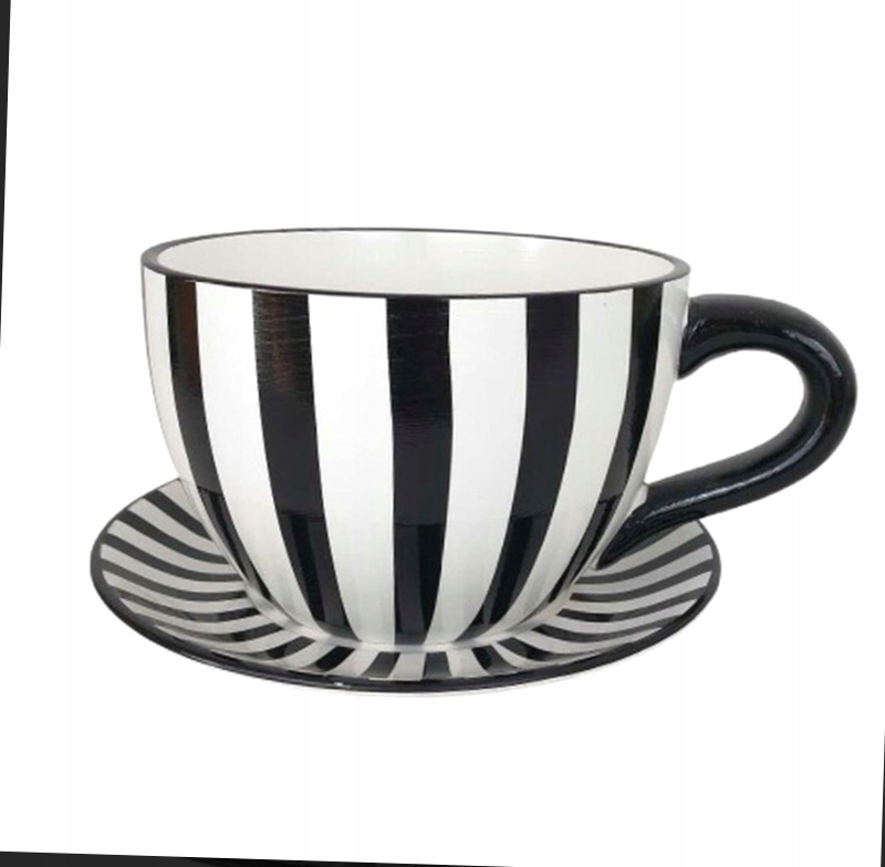 Maxi Doniczka filiżanka filiżankodnoniczka Biało Czarna Paski średnica 25cm