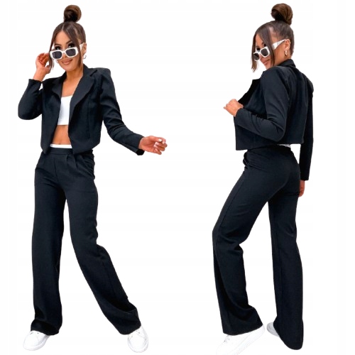 Garnitur Damski Komplet Marynarka Żakiet Spodnie Czarny Polski Produkt S