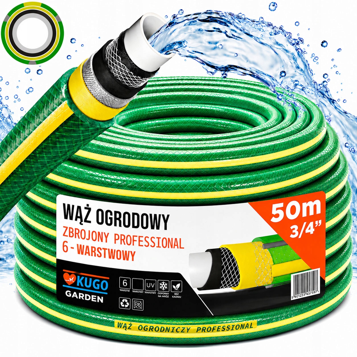 Gumová Záhradná Hadica 3/4" 50 m 6 Vrstvová Ozbrojená 36 Bar Poľská Výroba