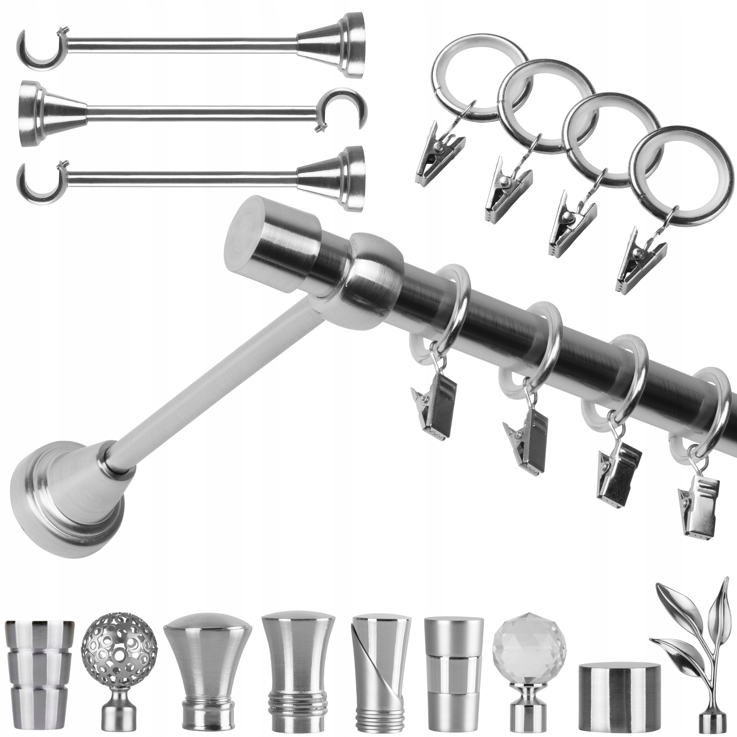 Jednoduchá Garnýž Kovový 300 CM 19 MM S Žabkami, Různé Barvy Zakončení