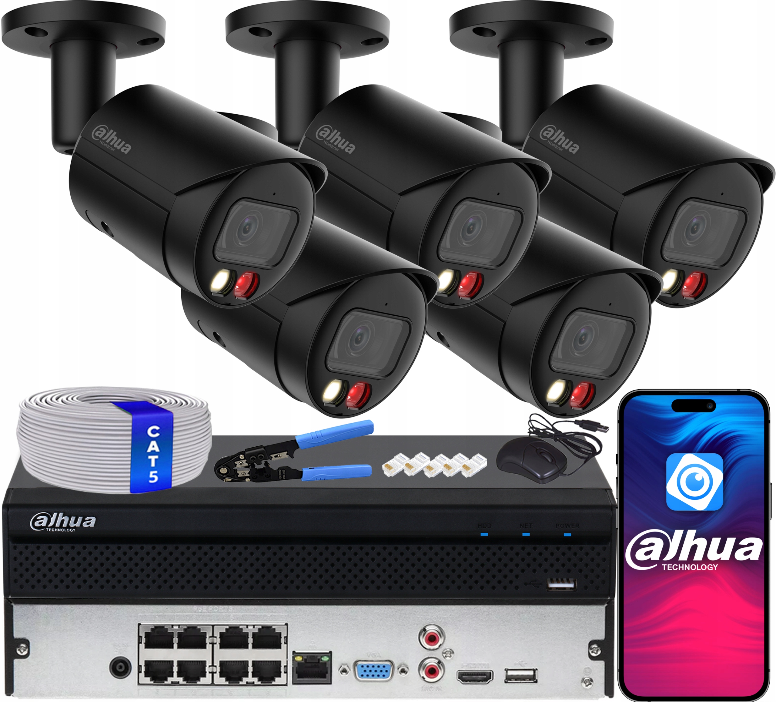 Monitorovací sada 5x 8Mpx Ip kamera Dahua IPC-HFW2849S-S-IL-0280B-BLACK