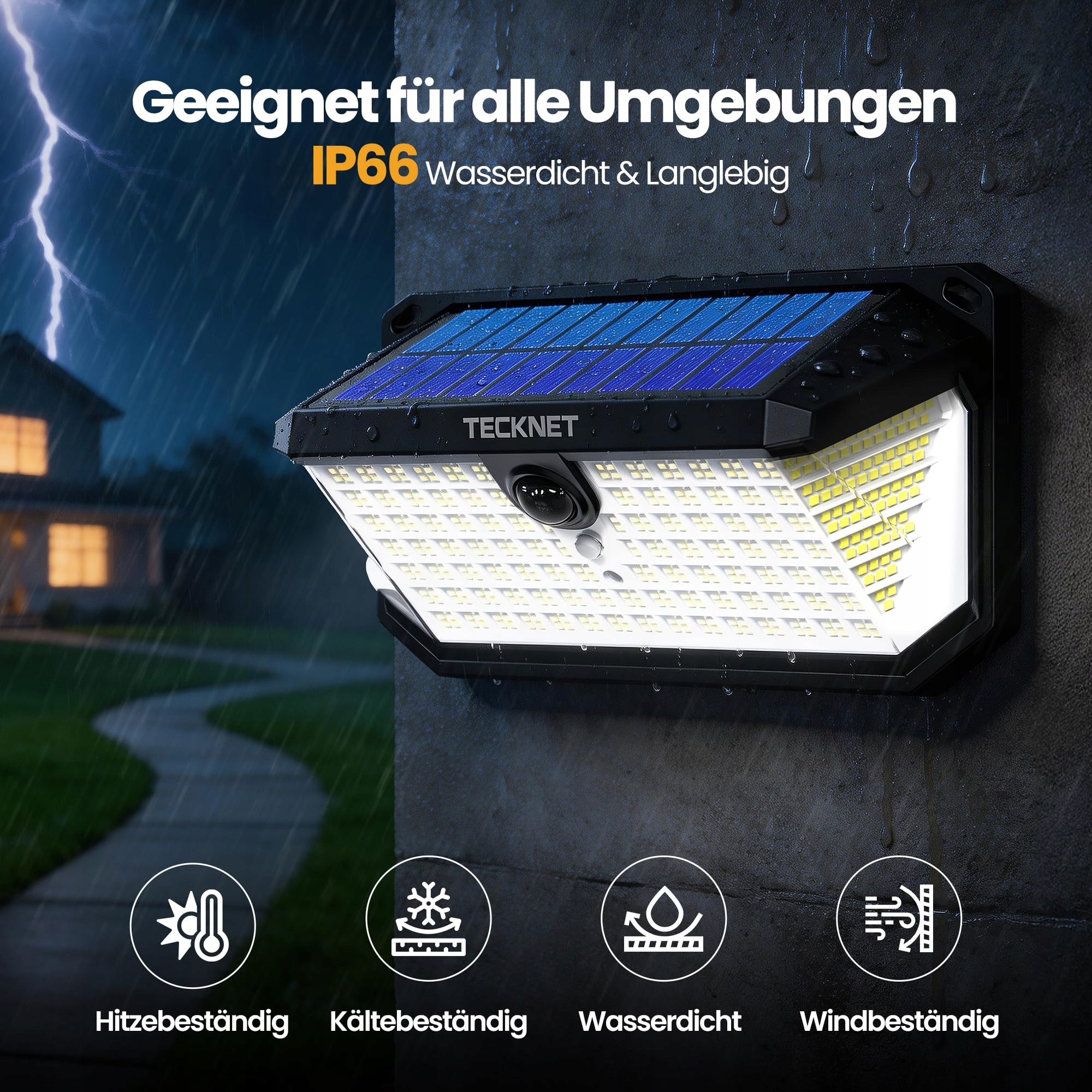 Solarna Lampa Z Czujnikiem Ruchu Do Ogrodu Garażu 546 LED IP66 TECKNET — miniatura 4