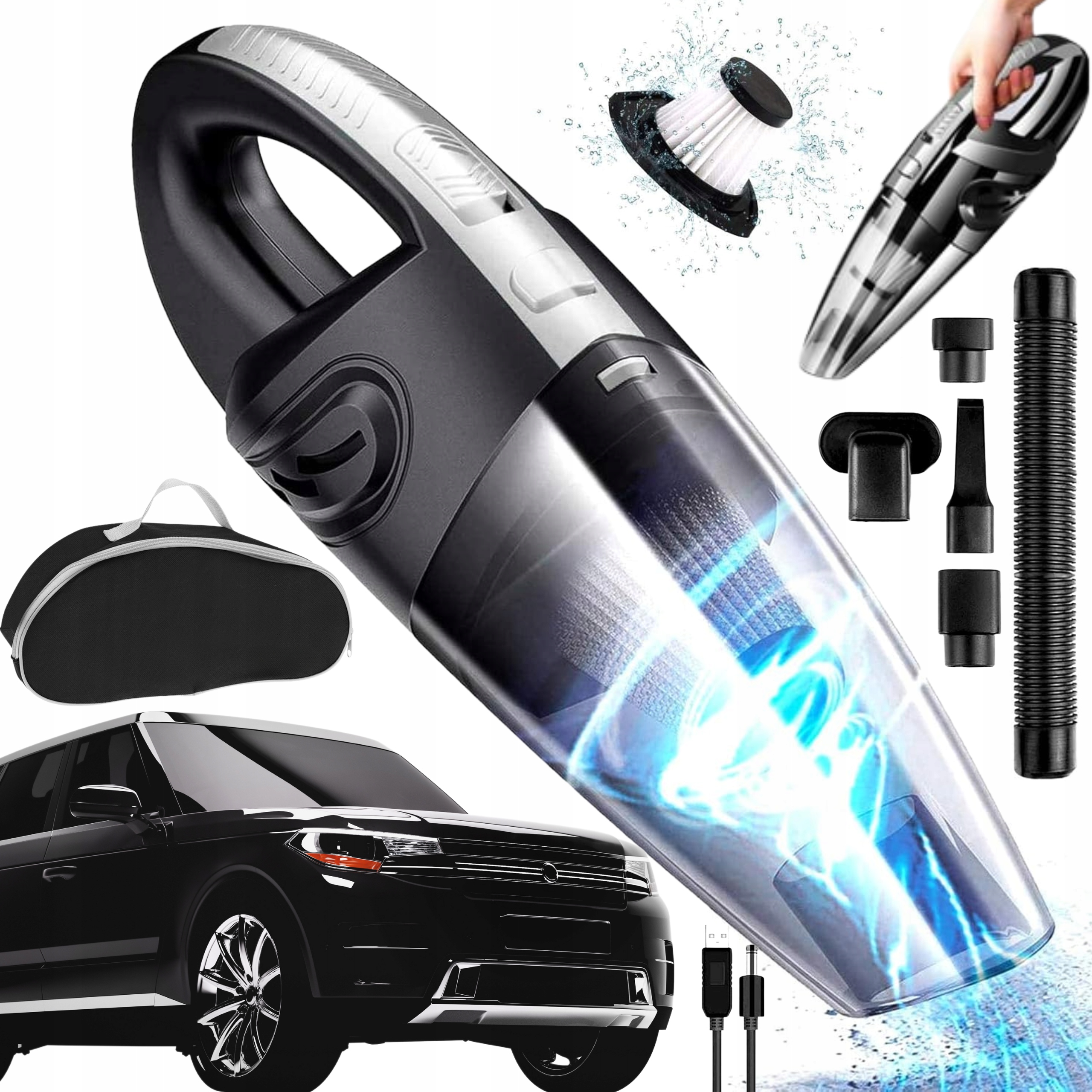 Mały Odkurzacz Ręczny Bezprzewodowy Akumulatorowy do Domu i Samochodu 50 W