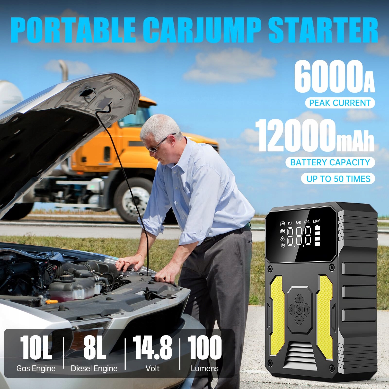 JUMPSTARTER Zestaw Rozruchowy z Kompresorem, Powerbank, Latarka LED — miniatura 3