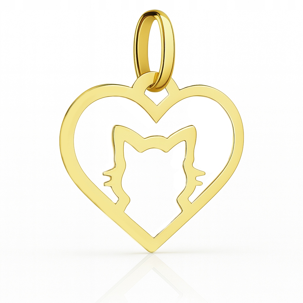 Zlatý přívěsek kočka kotě v srdci Au 585
