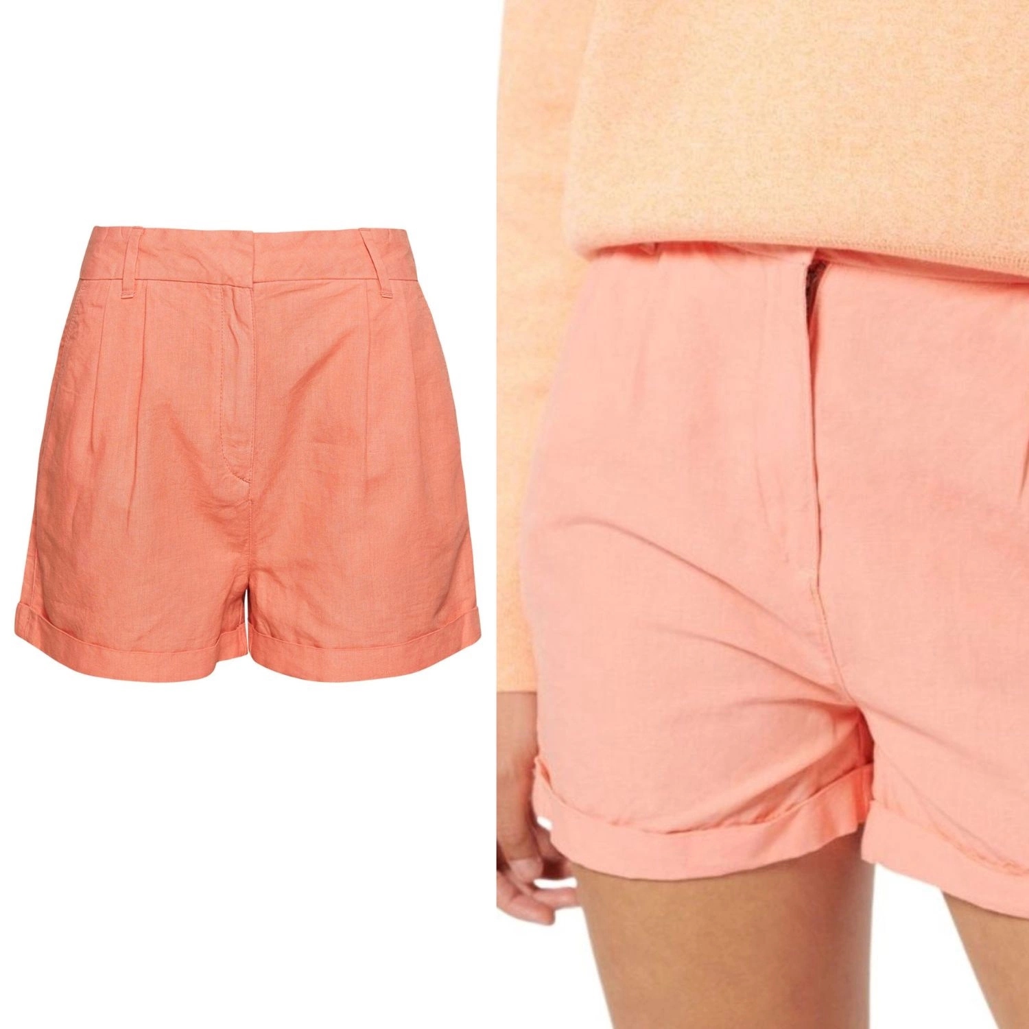 Kraťasy korálové kraťasy Superdry s vysokým pasem, lněné šortky, velikost 40