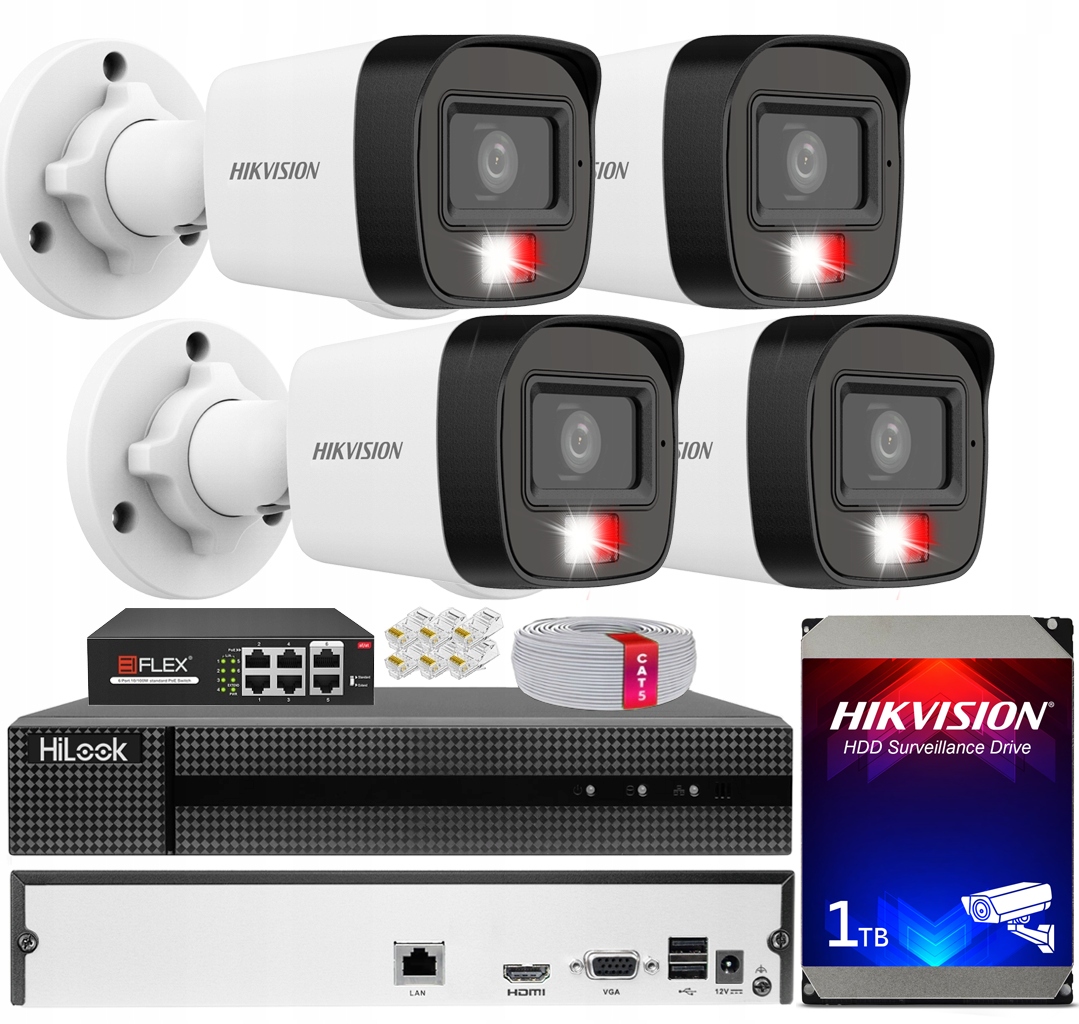 Zestaw Monitoringu Domu 4 Kamery 4MPX Rejestrator 1TB Hikvision Aplikacja