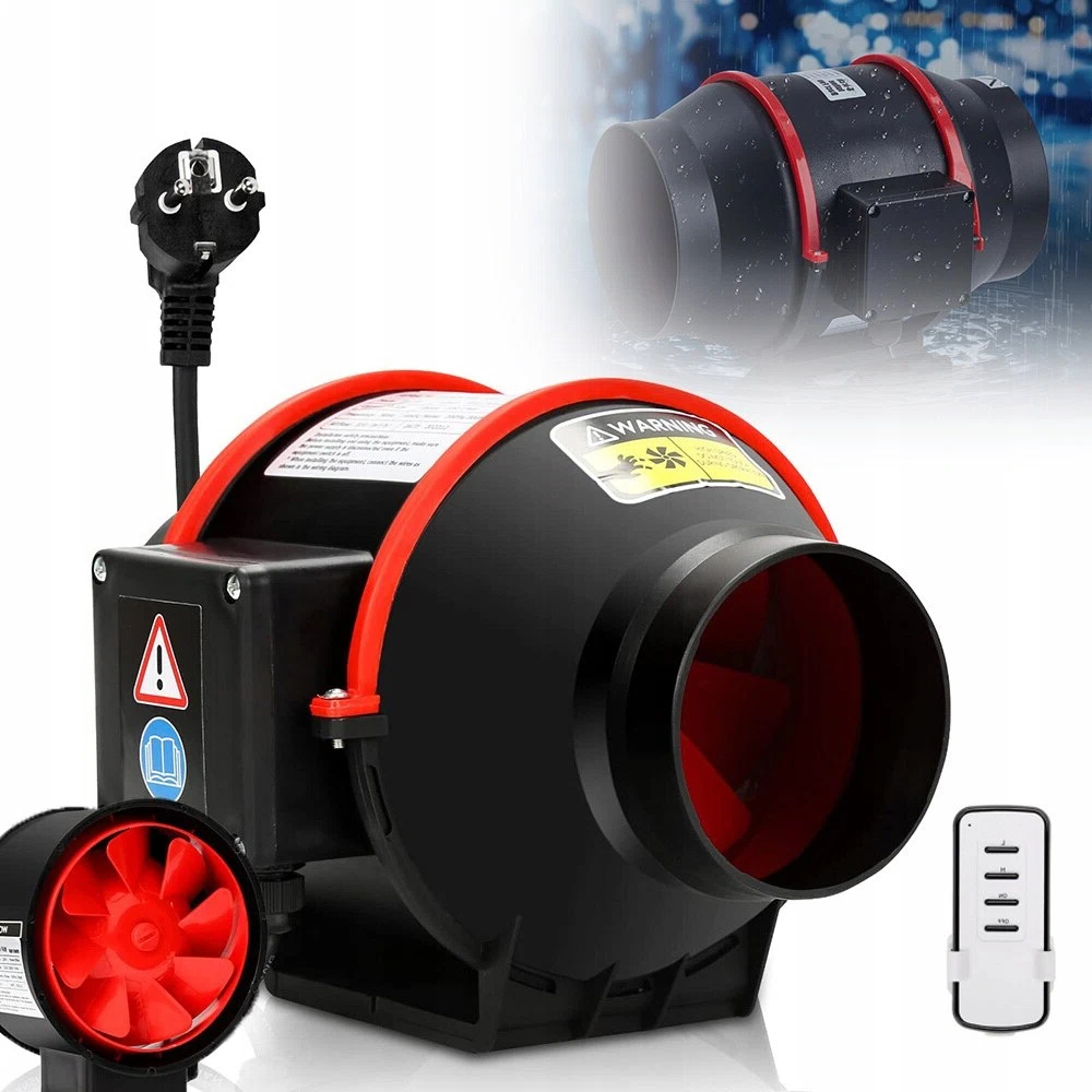 Potrubní Ventilátor 100 MM Odtahový, Dvourychlostní, Tichý, 2-PÓLOVÝ, Dálkové Ovládání 40 W
