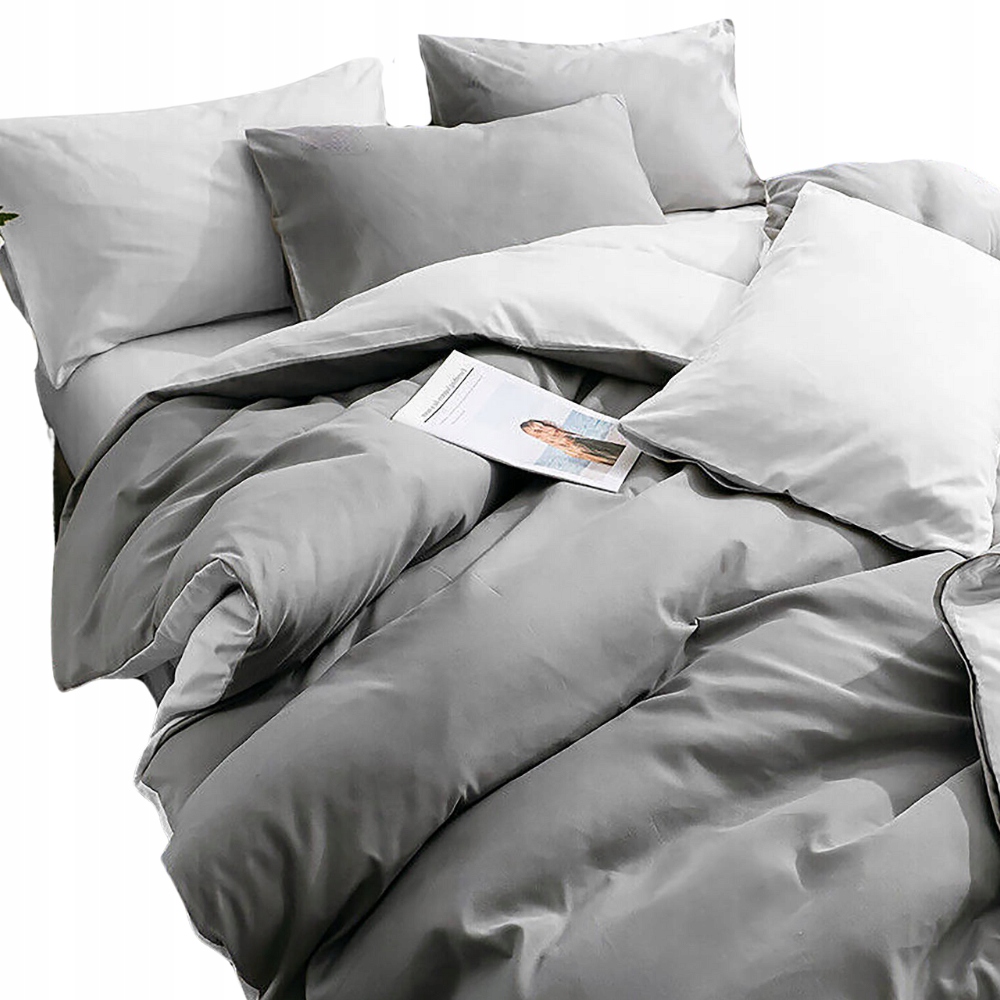 Komplet pościeli 200x220 zestaw gładka dwukolorowa klasyczna szara