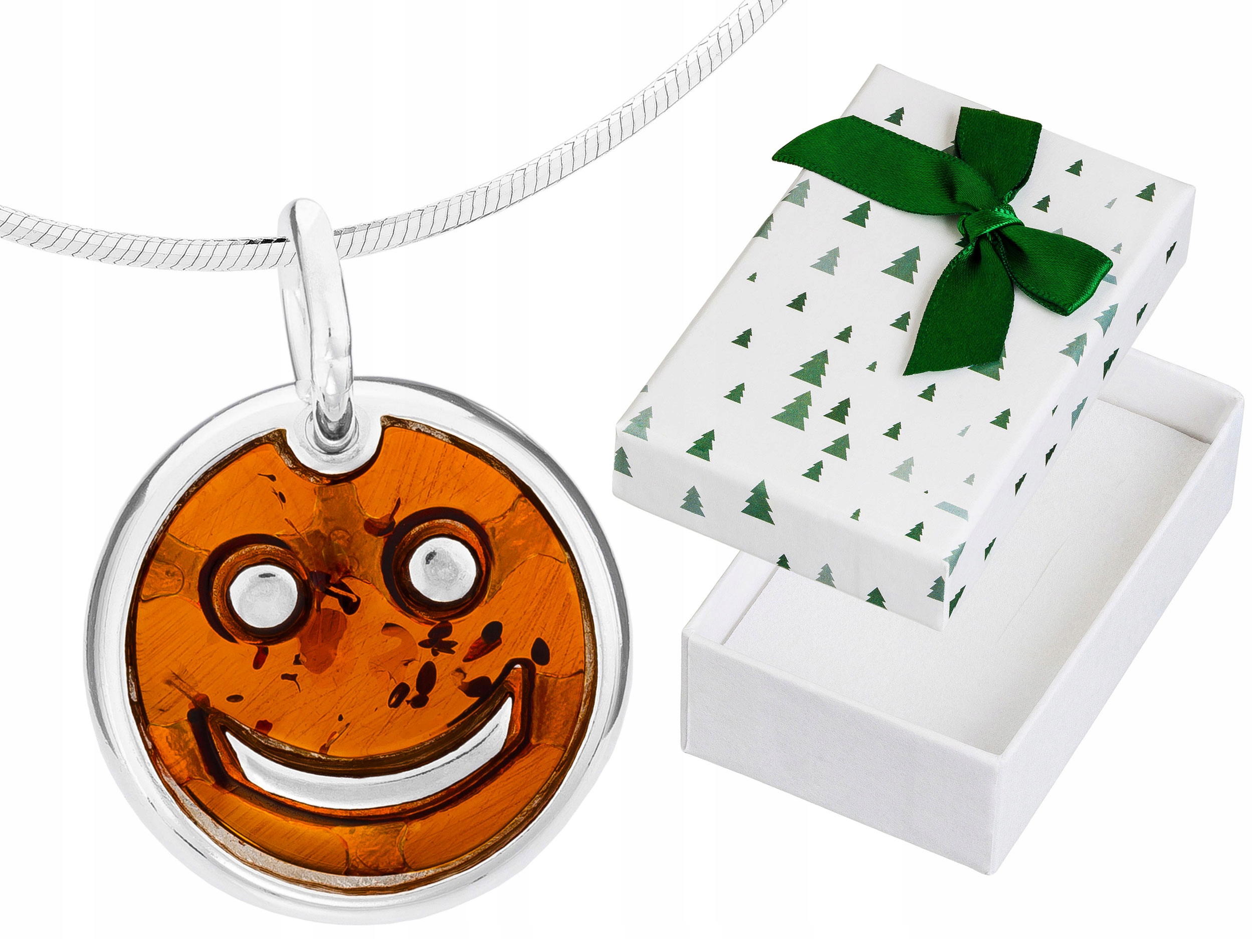 Krátký Stříbrný Kulatý Dámský Náhrdelník Úsměv s Jantarem Kruh Choker 35