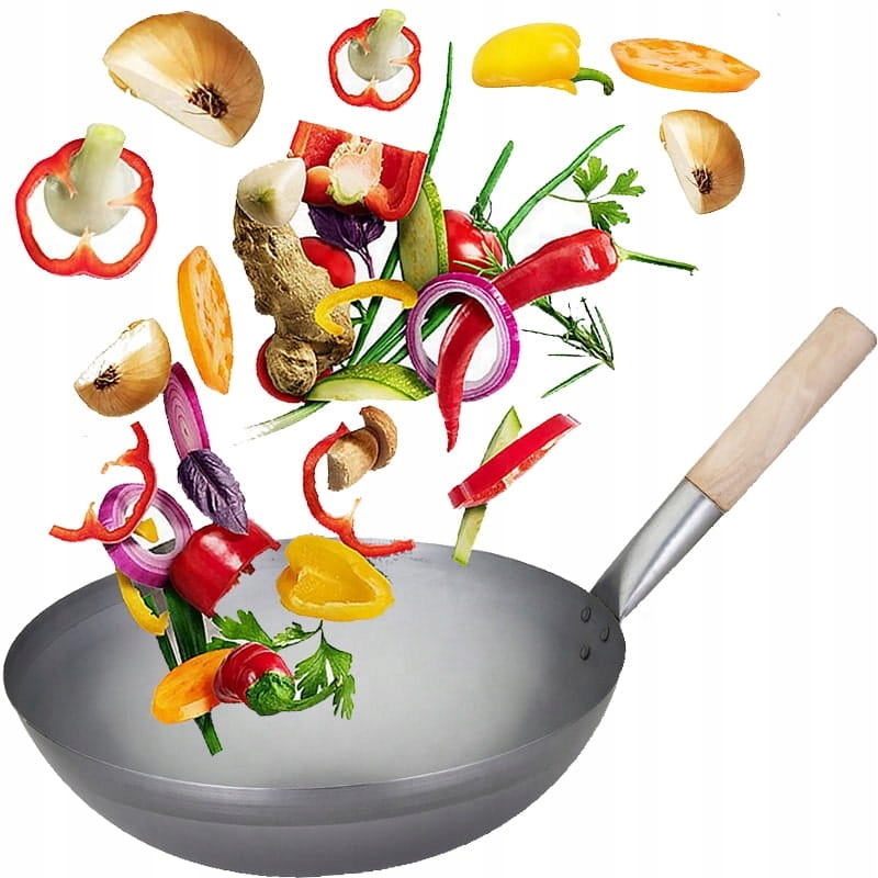 Čínská velká pánev Wok Ocel Uhlíkové kulaté dno Průměr 13 palců 33 cm