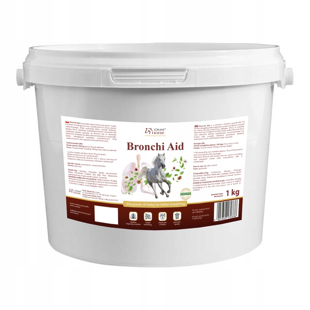 Suplement na kaszel dla koni, Rao,copd. Bronchi Aid 1kg granulat Over Horse