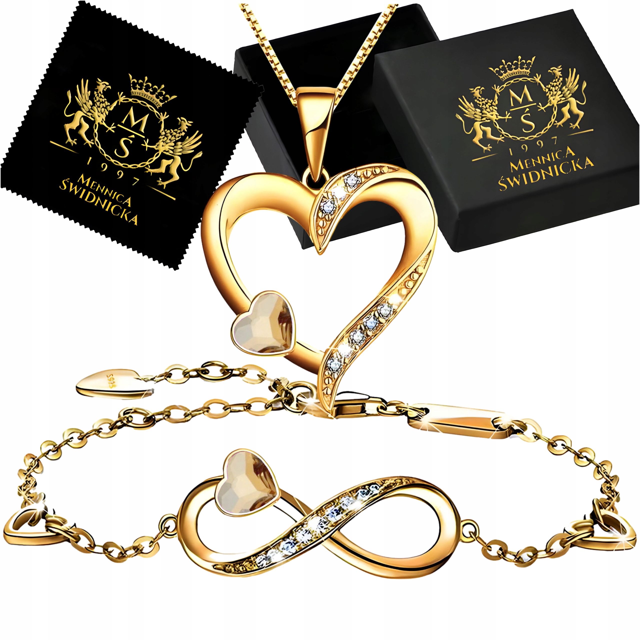 Zlatý set Náramek a náhrdelník Srdce a nekonečno Stříbro 925