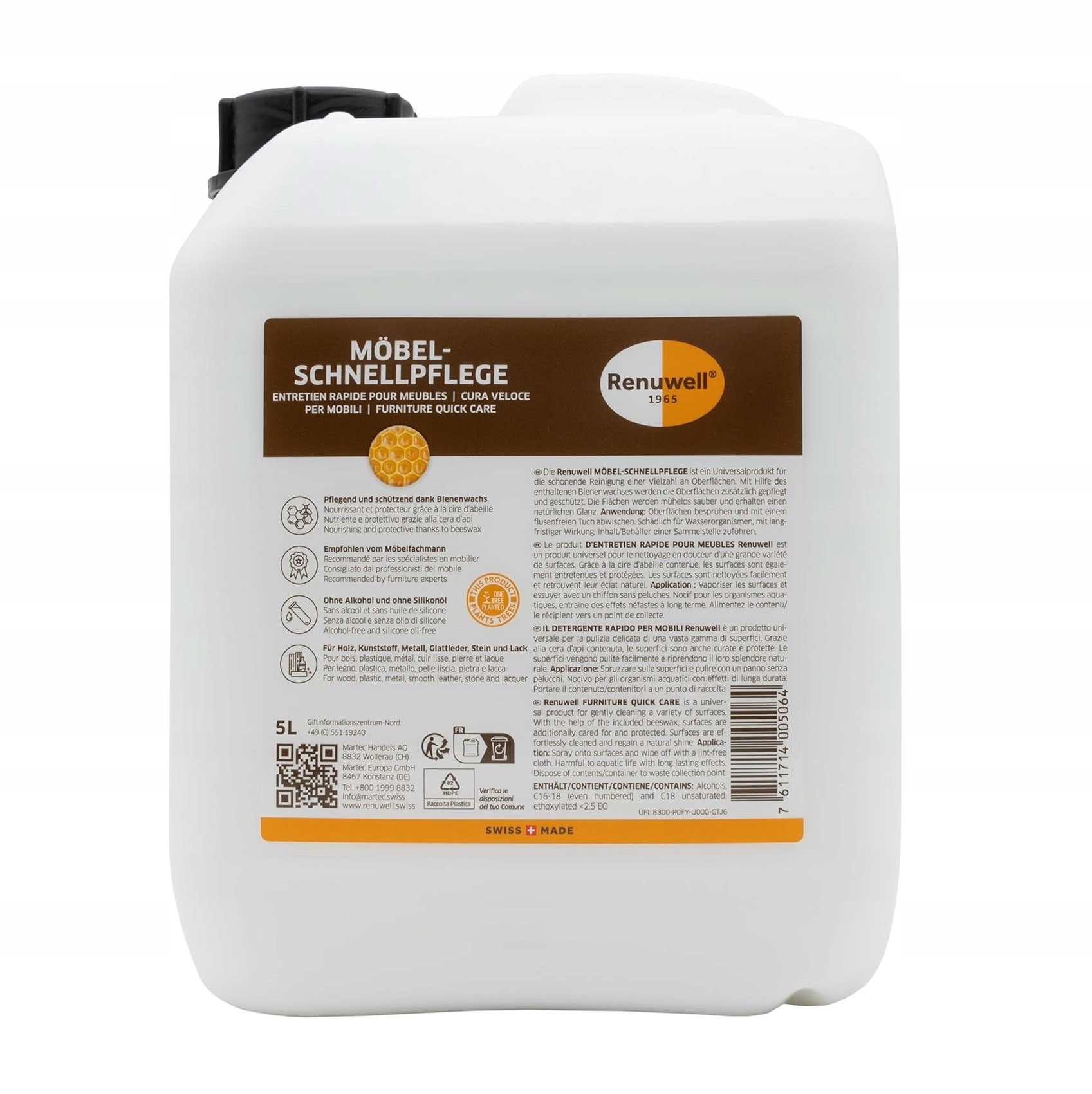 Renuwell Tekutý čistič a ochrana nábytku se včelím voskem, 5 litrů