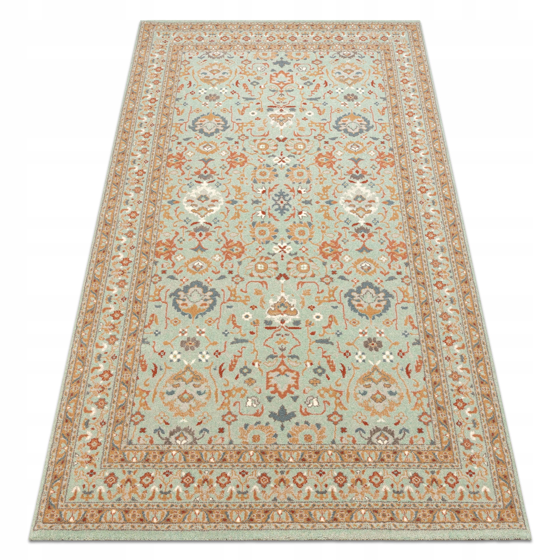 Dywan wełniany Do Salonu Ekskluzywny Ornament ramka zielony 80x160 cm