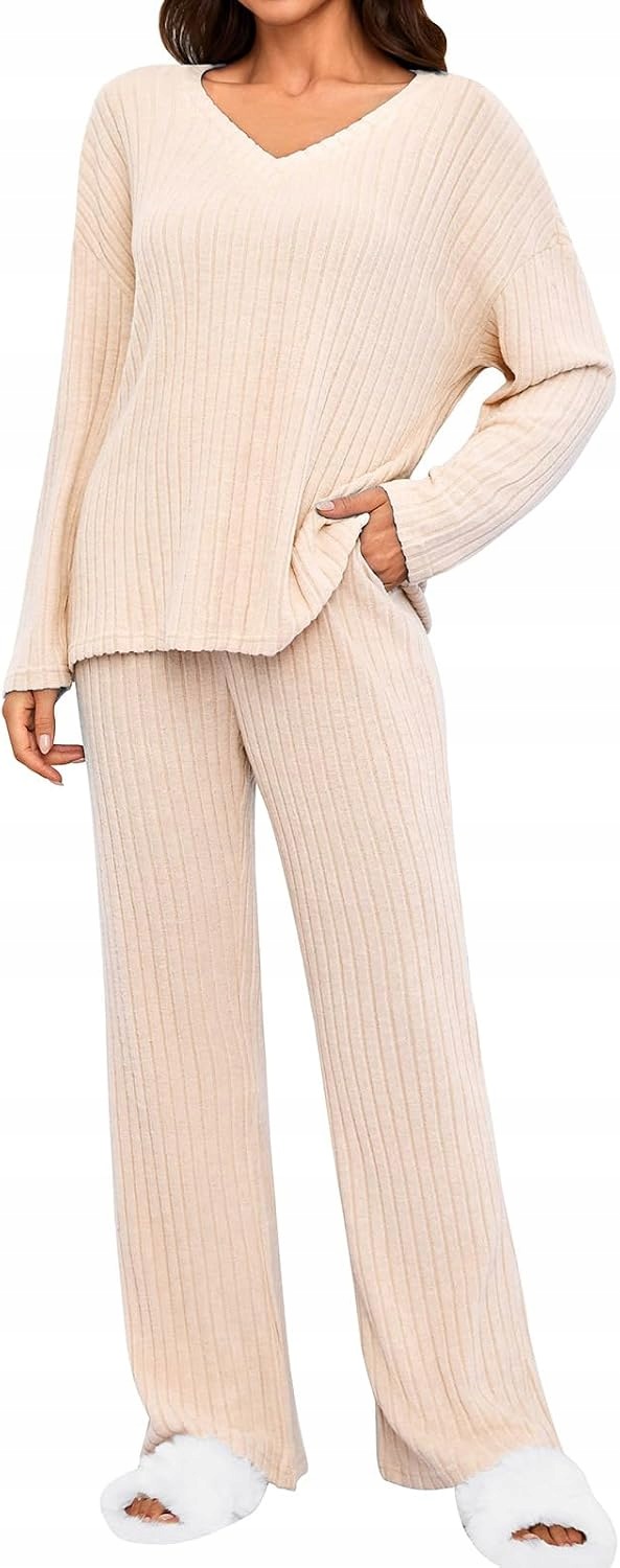 Pruhovaný dvoudílný dámský komplet Loungewear Béžová Velikost XL