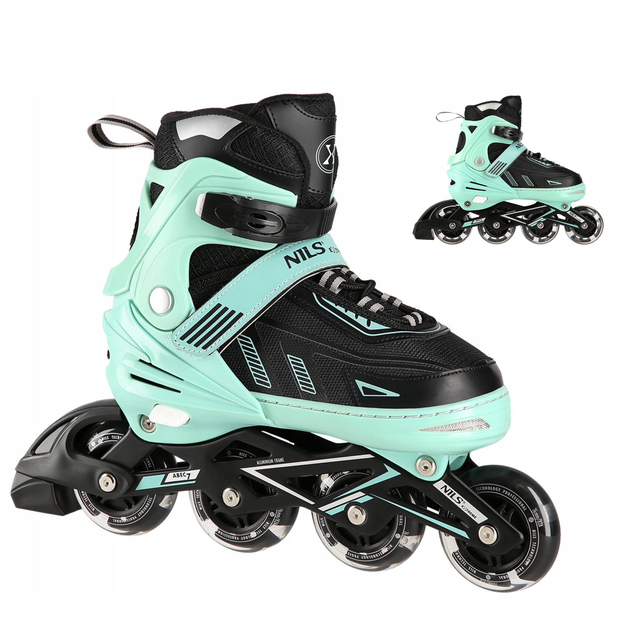 Kolečkové Brusle Fitness Brusle 2v1 Nastavitelné Led Mátové Velikost 39-42 Nils Extreme