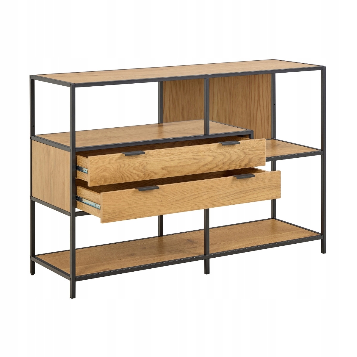 Polootvorený regál s 3 zásuvkami a 3 policami na zdobenie kníh do obývačky a kancelárie