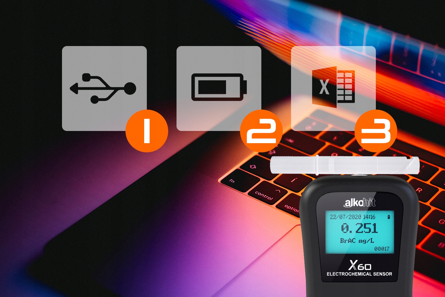 Alkomat ALKOHIT X60 Przesiewowy Profesjonalny Communication Bluetooth LED indicators sound signal display