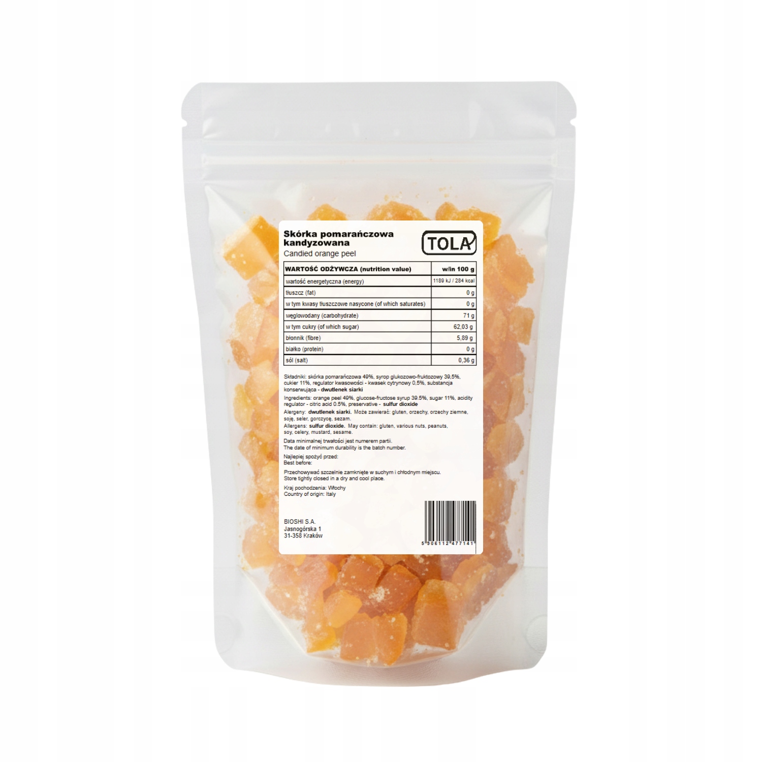 Skórka pomarańczowa kandyzowana 5kg do pieczenia, Tola