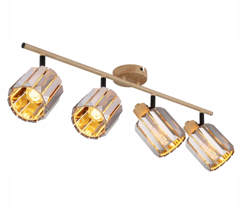 Spot/Stropné Svietidlo s dreveným vzhľadom a kryštálom K5 vo farbe dymu pohyblivý 4xe14