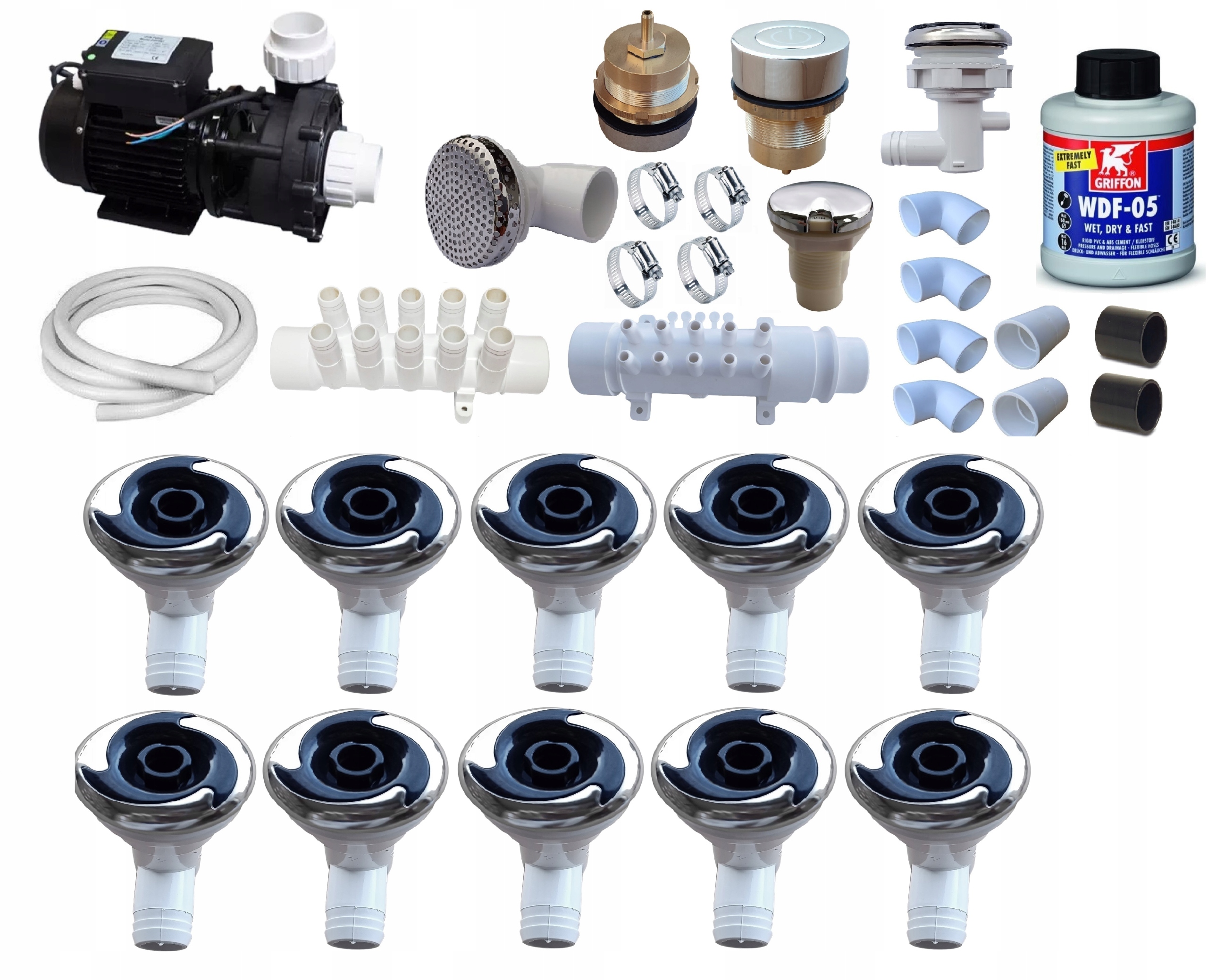 Sada pro hydromasáž s čerpadlem 1100 W 10 vodních trysek pro vanu balii