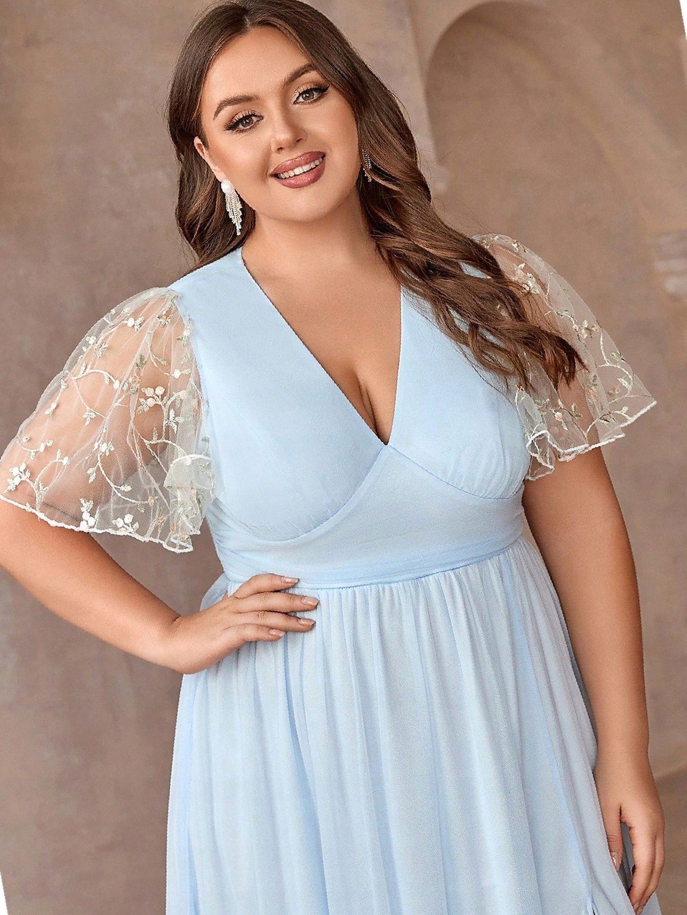 Šaty Šifonové Modré Večerní Lesklé Maksi XL 42