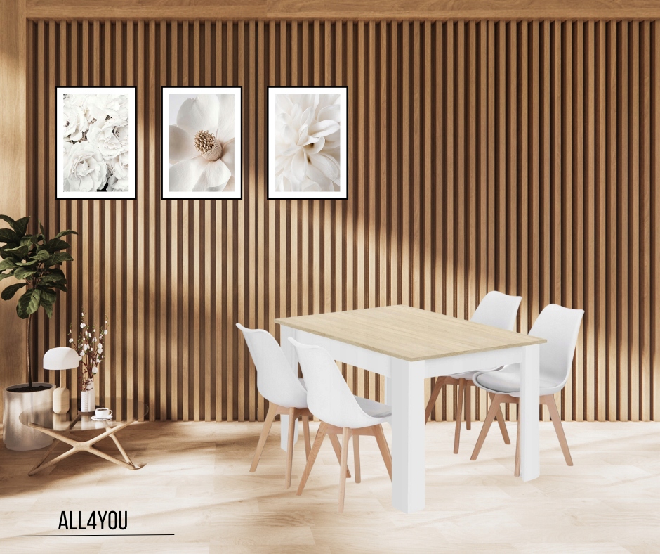 Zestaw do salonu kuchni stół prostokątny 120x80 dąb sonoma +4 krzesła białe Szerokość siedziska 46 cm