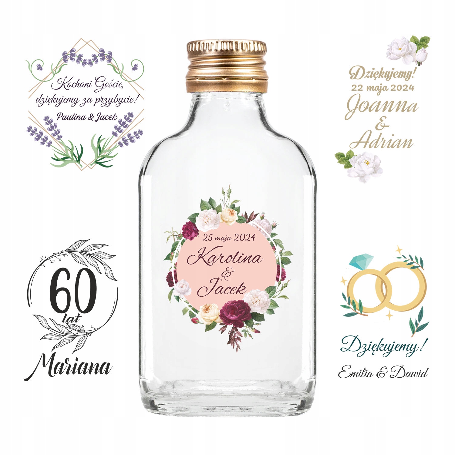 

25X Butelki 100ML Z Nadrukiem Na Wesele