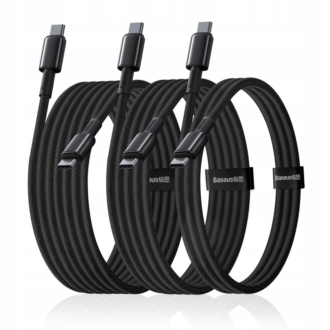 Zestaw kabli Baseus Tungsten Gold 100W Usb-c Usb-c 1m 2m 3m czarny