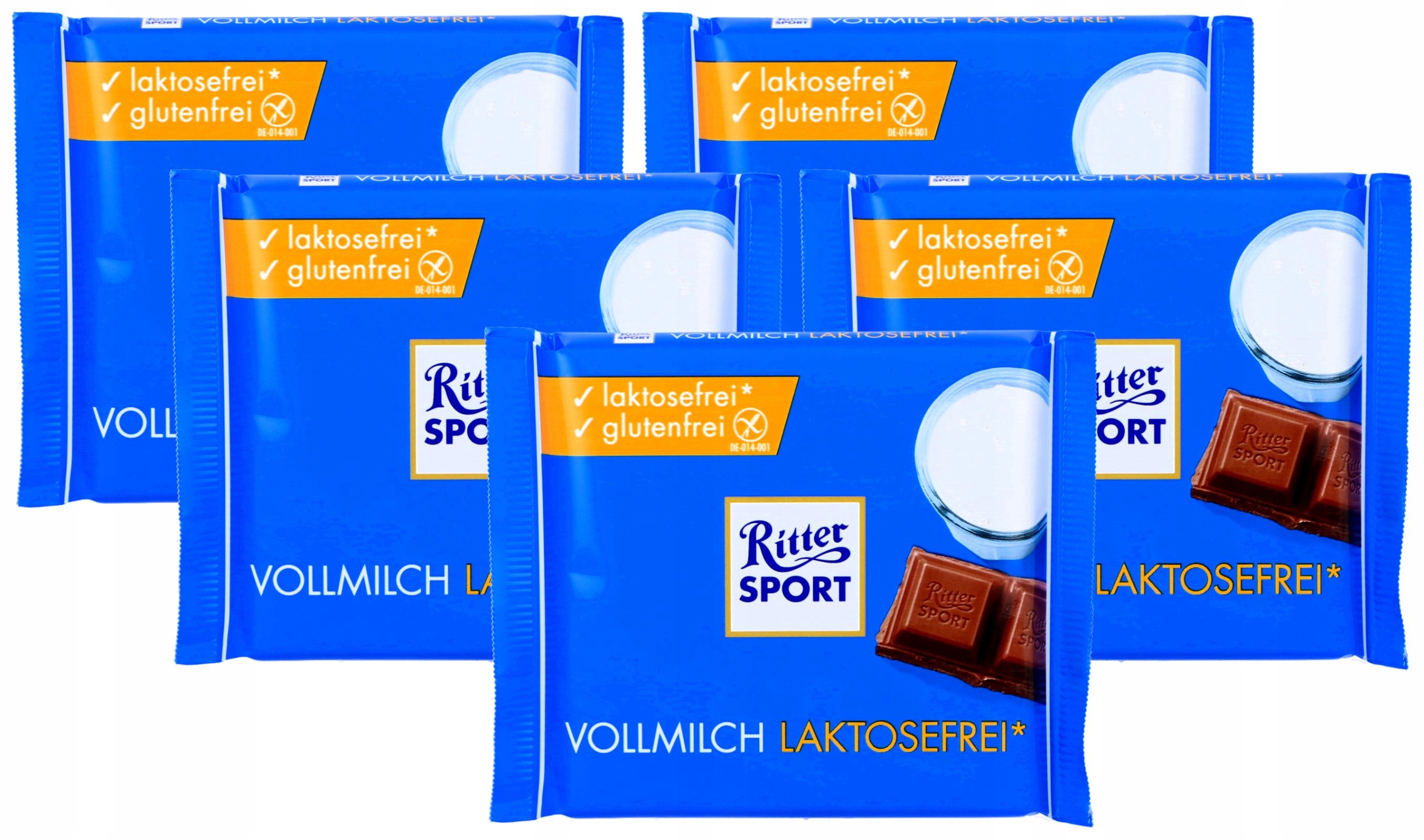 Ritter Sport čokoláda Bez Laktózy 5x100g Bezlepkové mléko plnotučné mléko