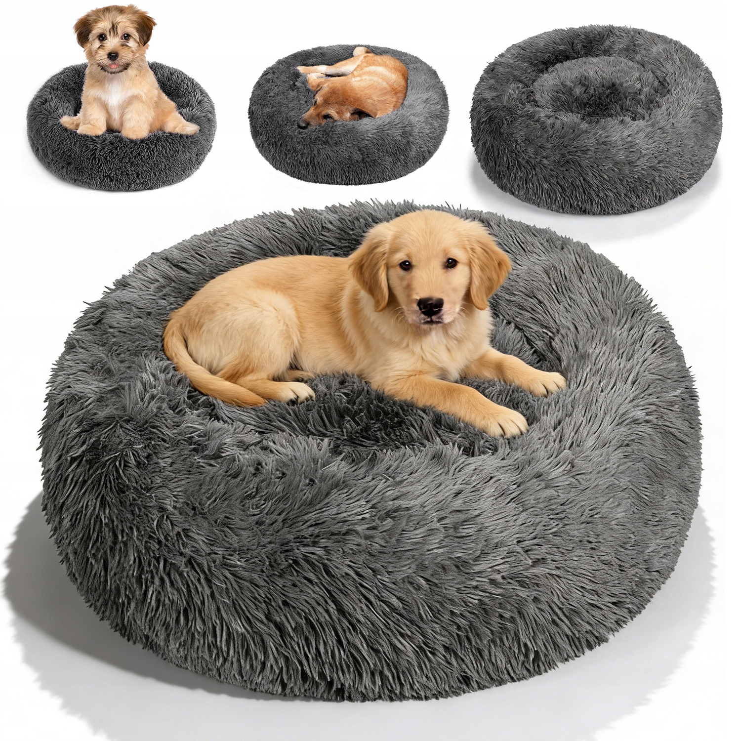 Levně Kulaté Pelíšek Pro Kočky 60X60X20 CM, Měkké, Tmavě Šedé