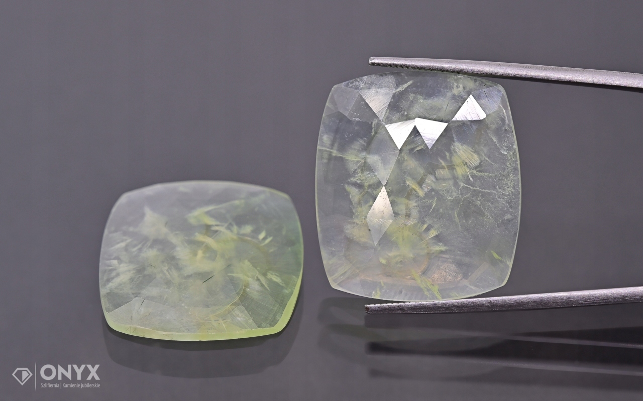 Prehnit fazetovaná rozeta Para cushion 24,5x22 mm